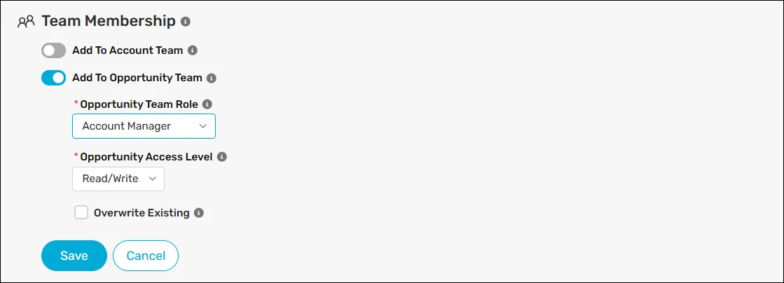 Enable the "Add To Opportunity Team" feature.