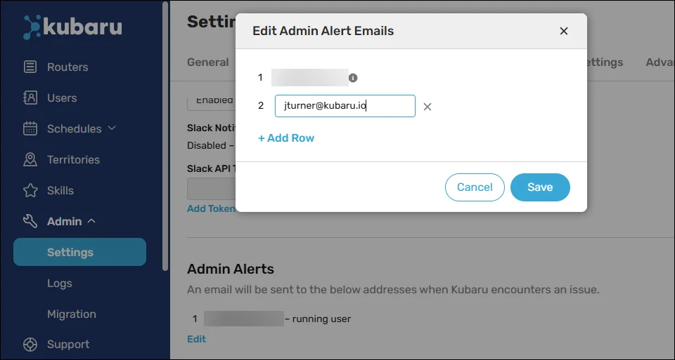 Enter admin email alert recipients.