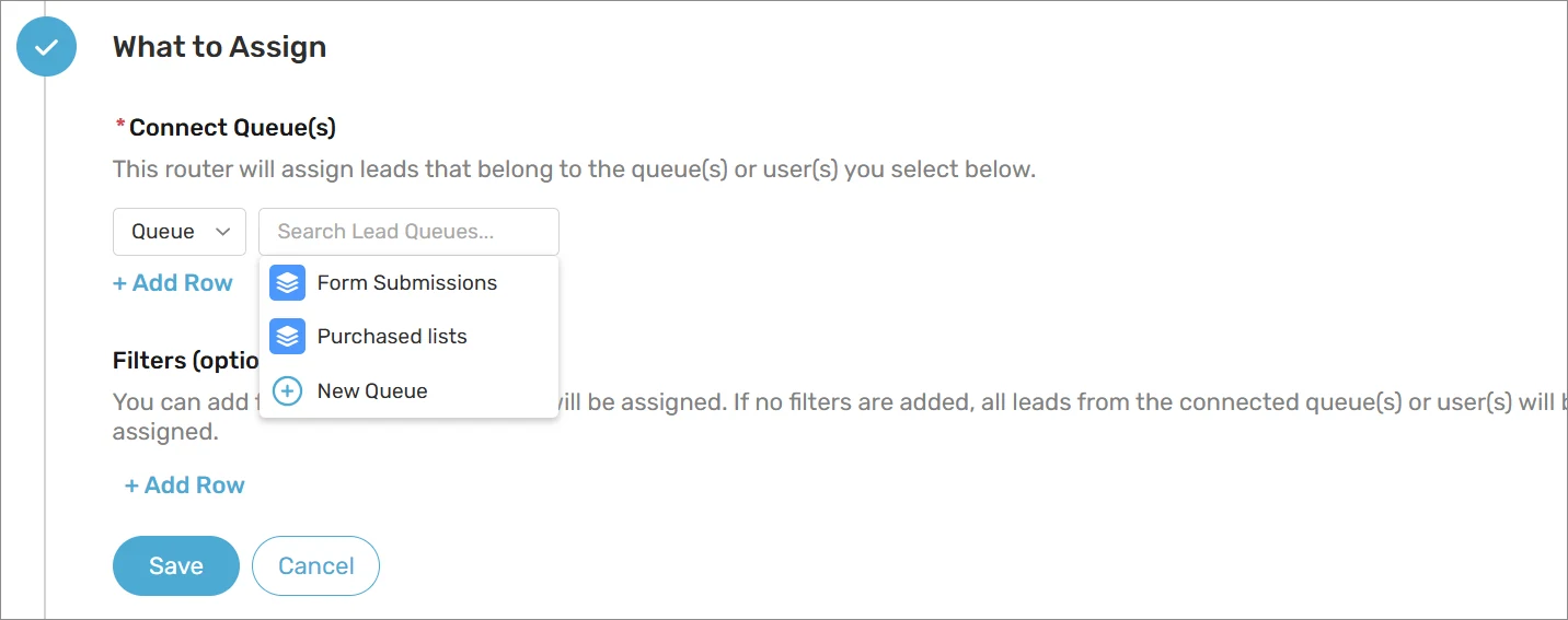 Connect one or more queues to your router.