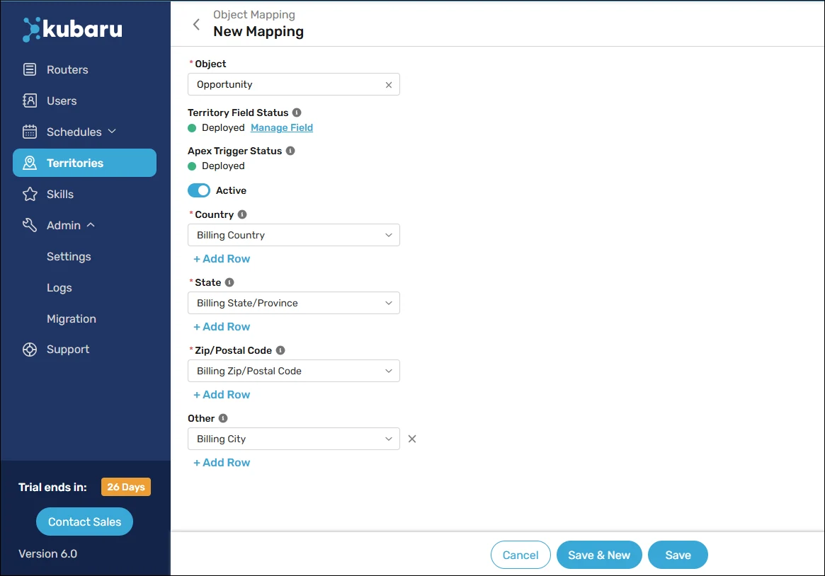 Create a new territory object mapping.