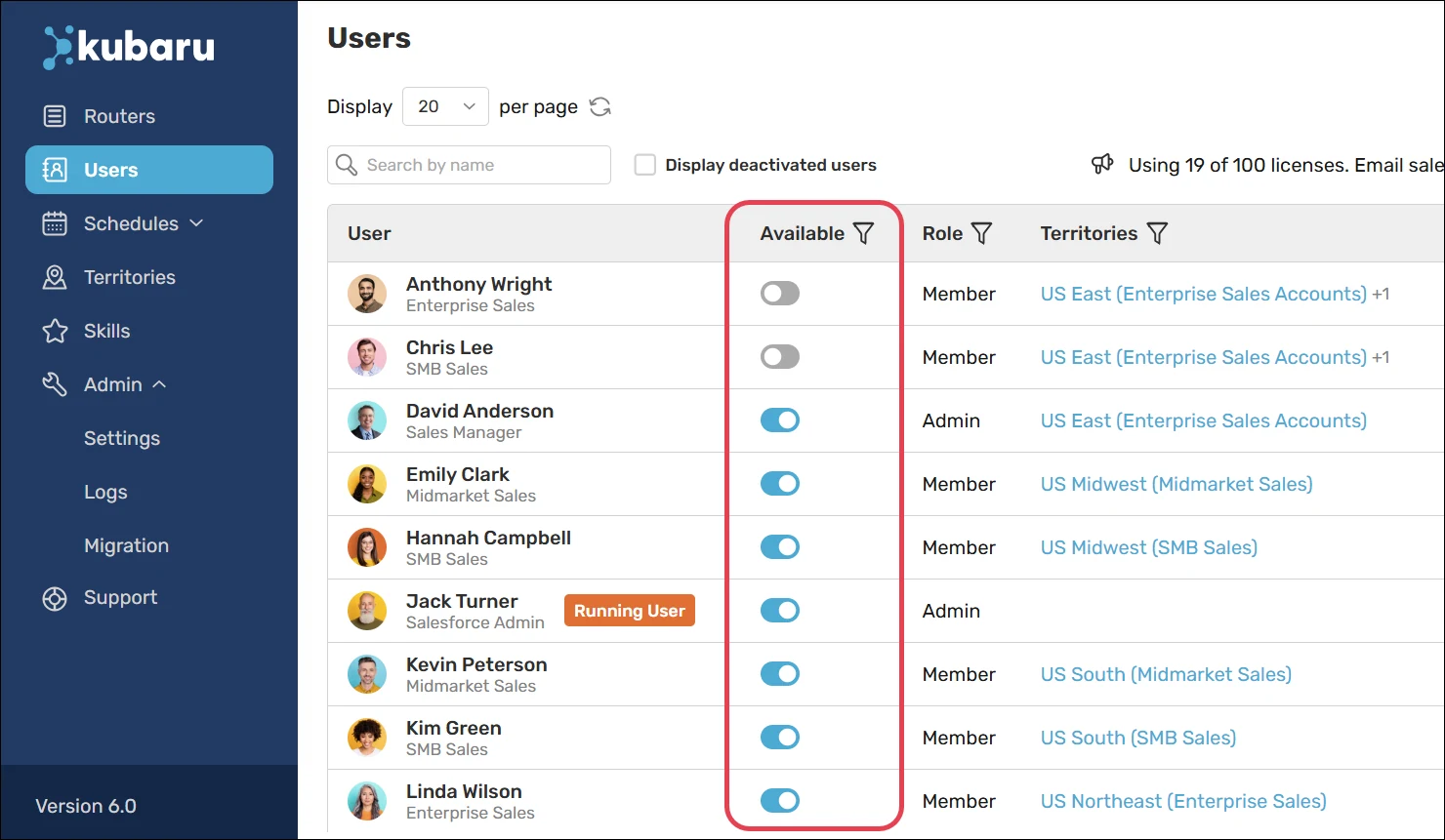Disable the "Available" toggle to prevent users from receiving assignments.