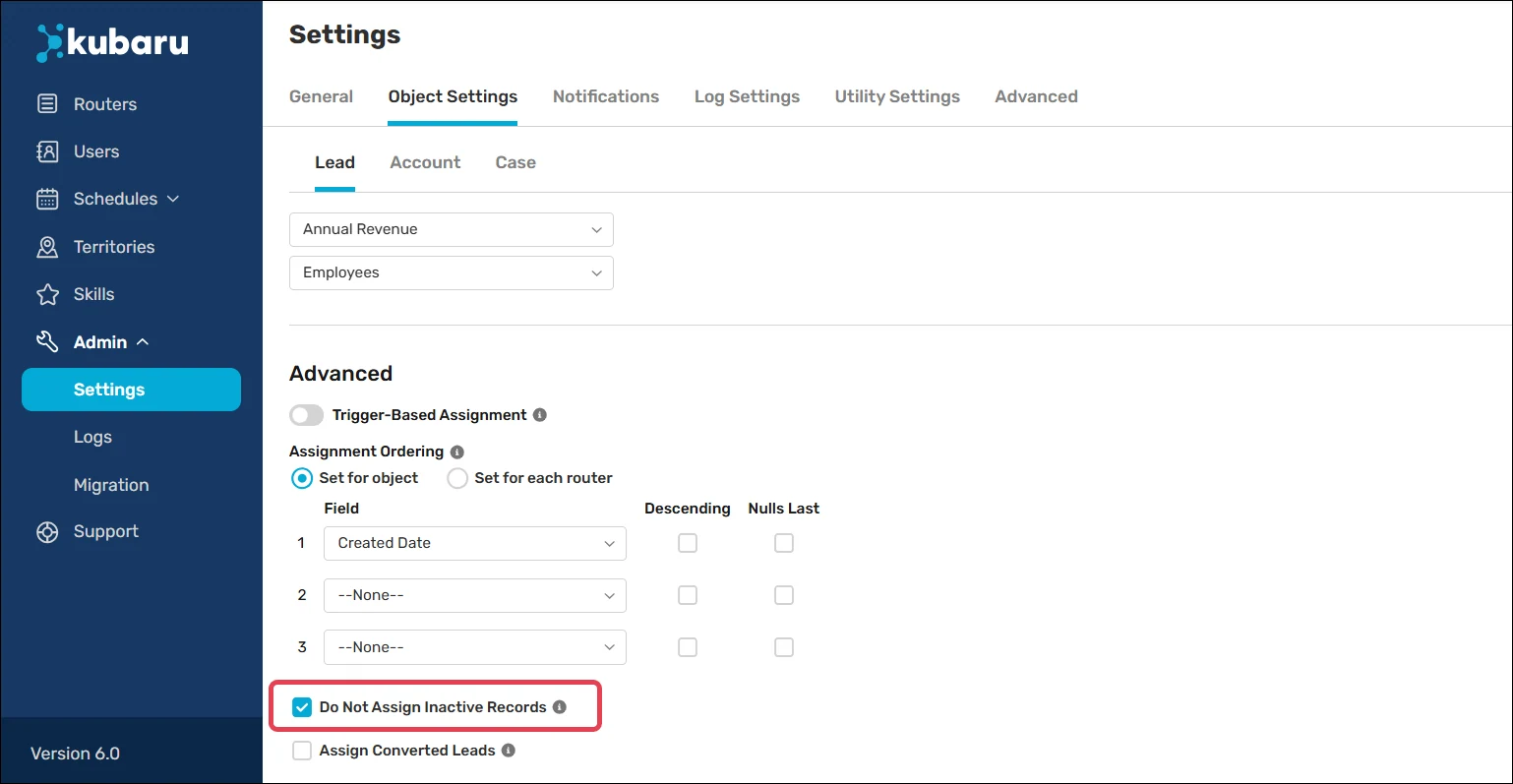 Enable "Do Not Assign Inactive Records" from the object settings.