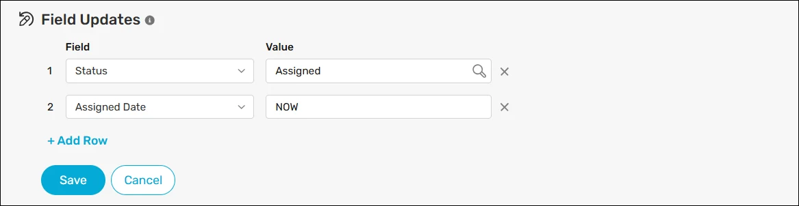 Router Field Updates configured to set Status to Assigned and Assigned Date to NOW.