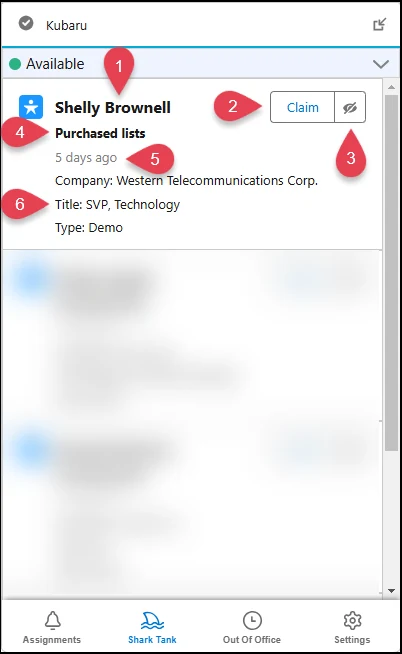 Claim records from the shark tank tab.