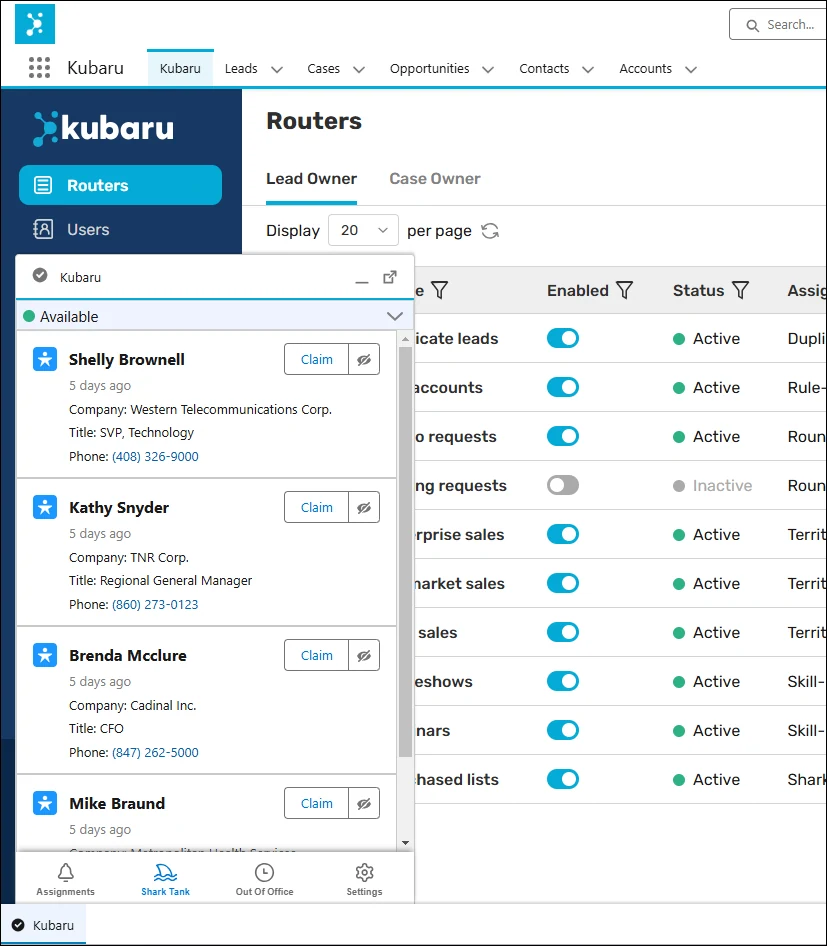 The Kubaru utility can be accessed from the utility belt in Lightning Experience.