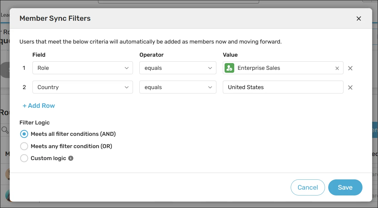 Define member sync filters.