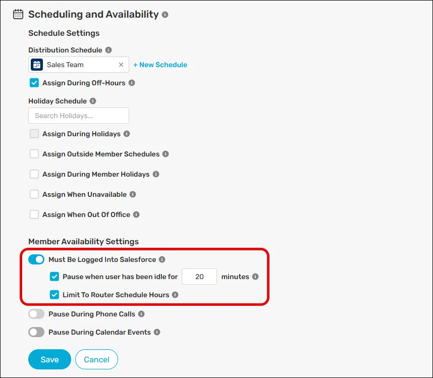 Enable the "Must be logged into Salesforce" feature and set an idleness threshold.
