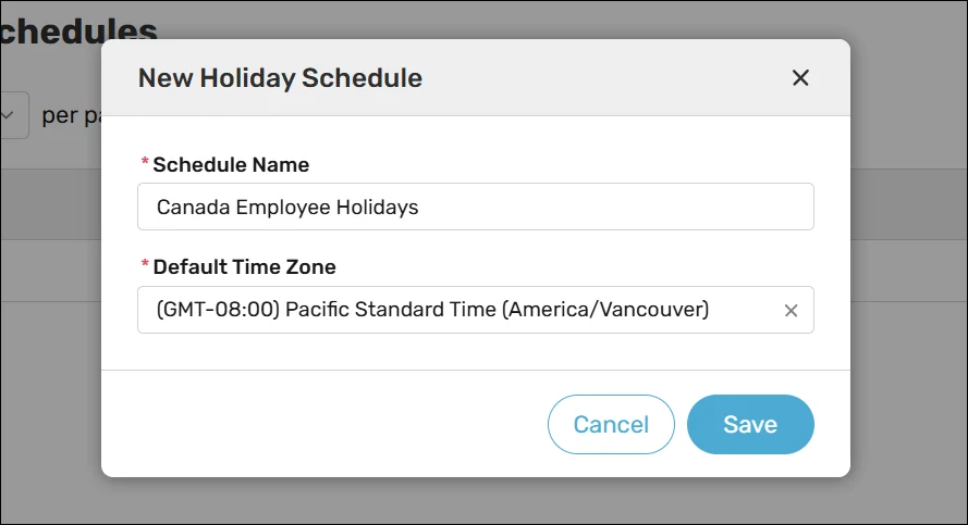 Create a new holiday schedule.