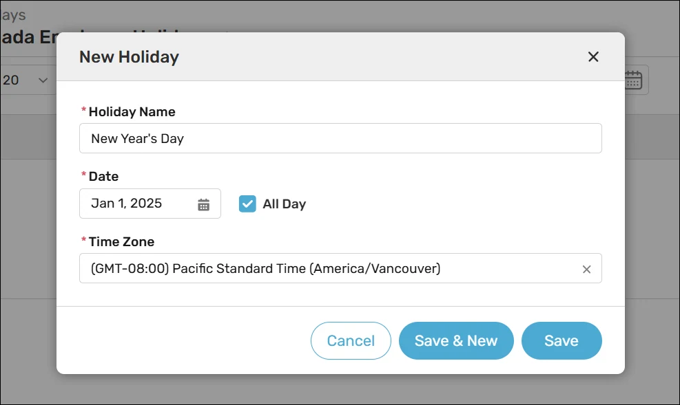 Add one or more holidays to your schedule.