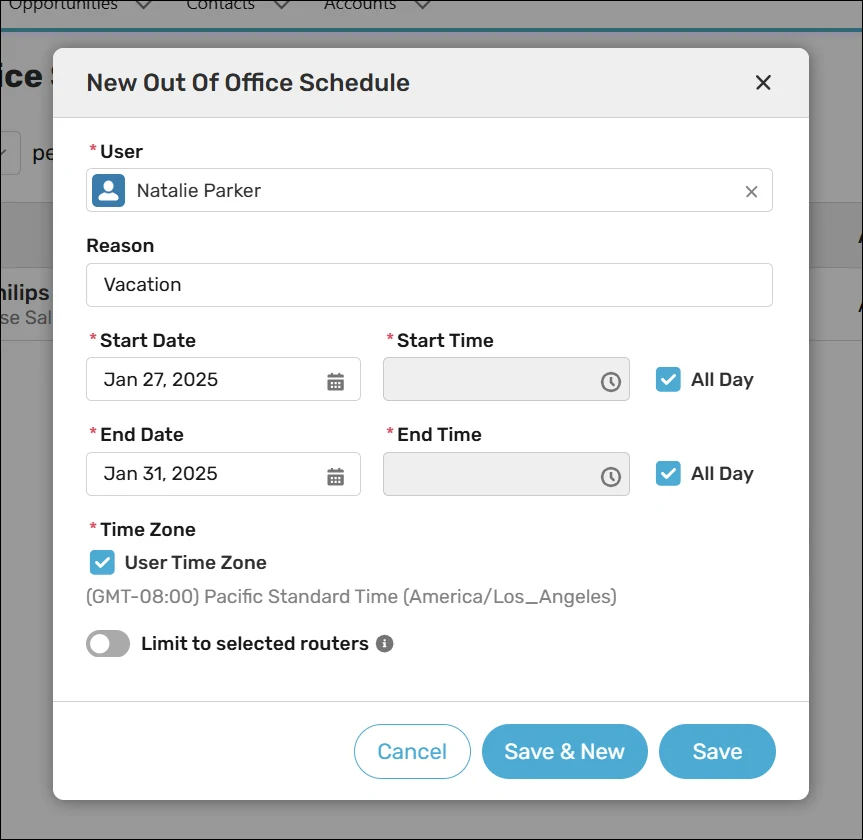 Create a new out of office schedule.