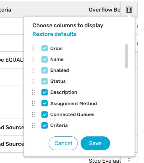 Select the "Description" field from the column selector.