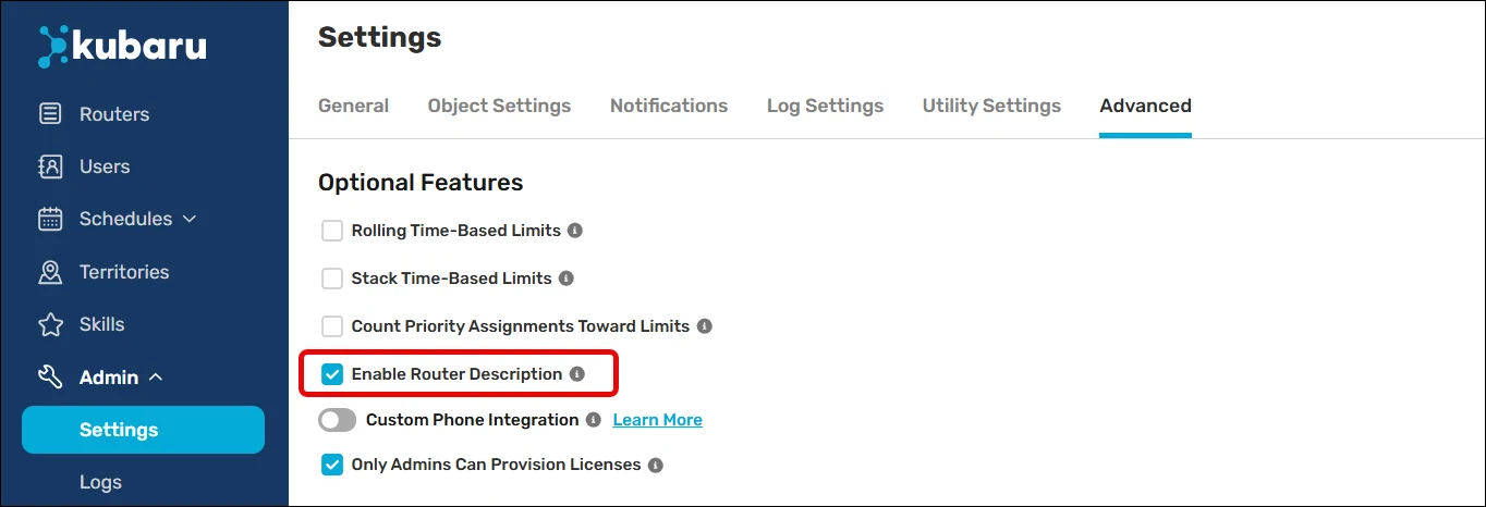 Check "Enable Router Description" in admin settings to display this field.