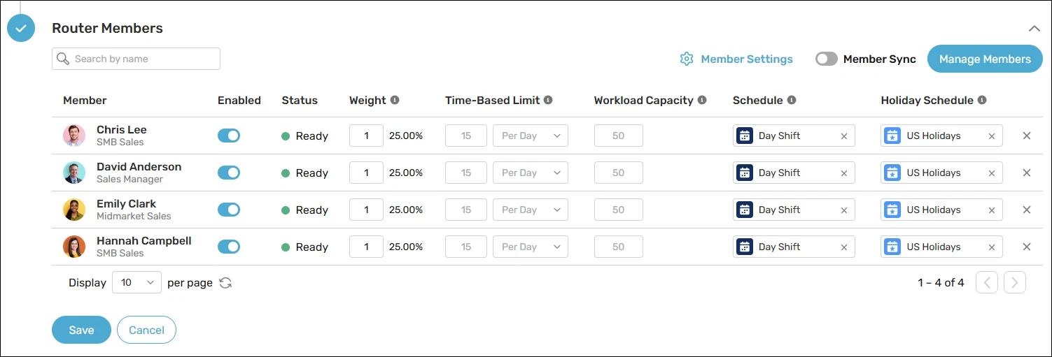 Adjust settings for individual members.