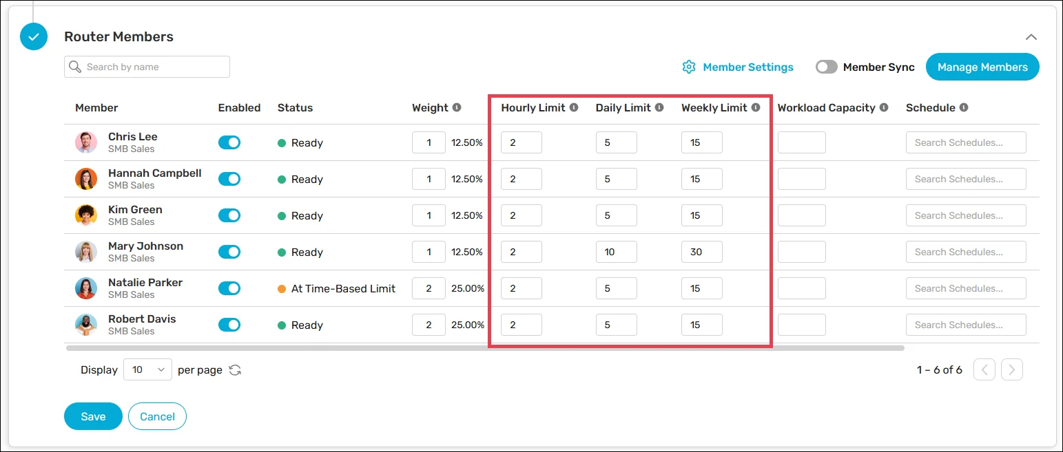 Assign stacked time-based limits to router members.