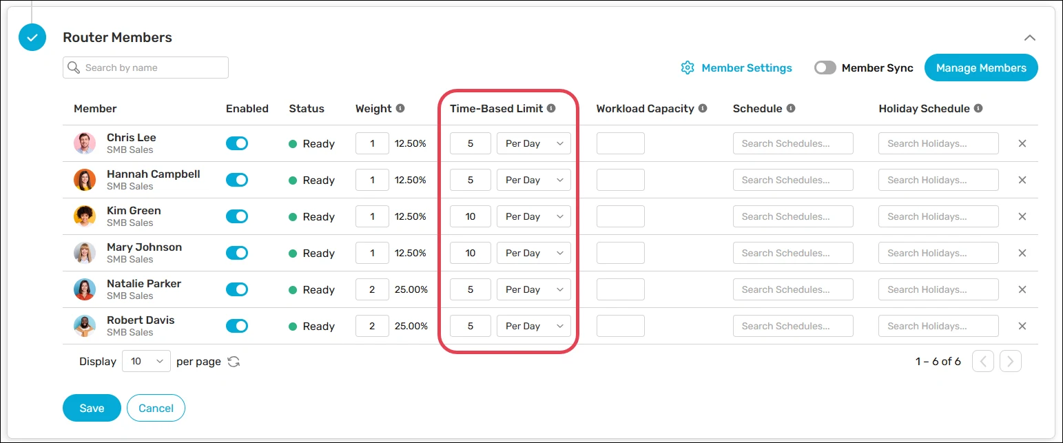 Set time-based limits for router members.