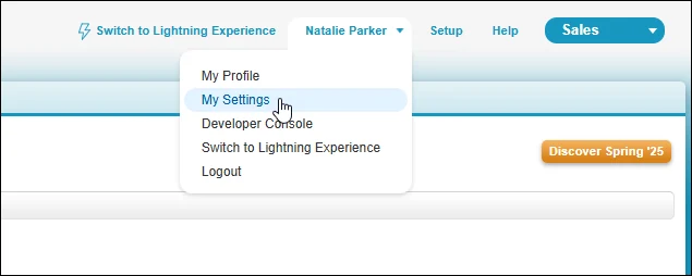 Select the My Settings option from the dropdown under your name.