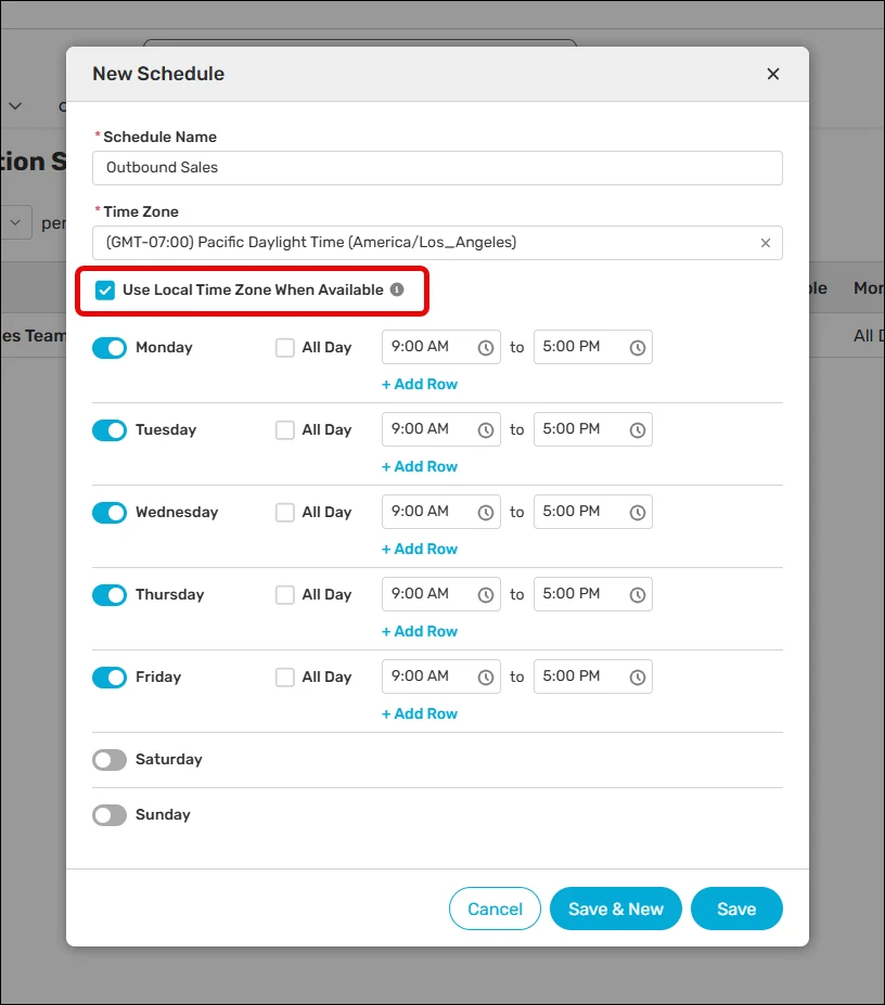 Distribution schedule with Use Local Time Zone When Available enabled.