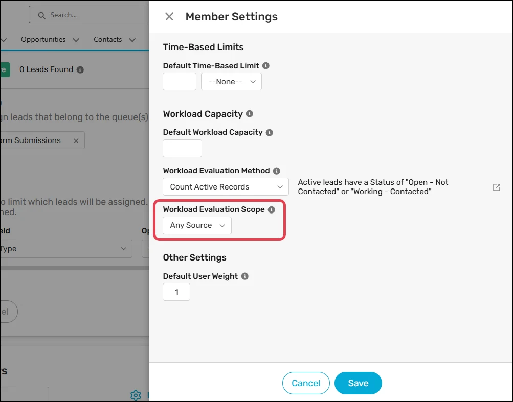 Edit the "Workload Evaluation Scope" from the member settings.