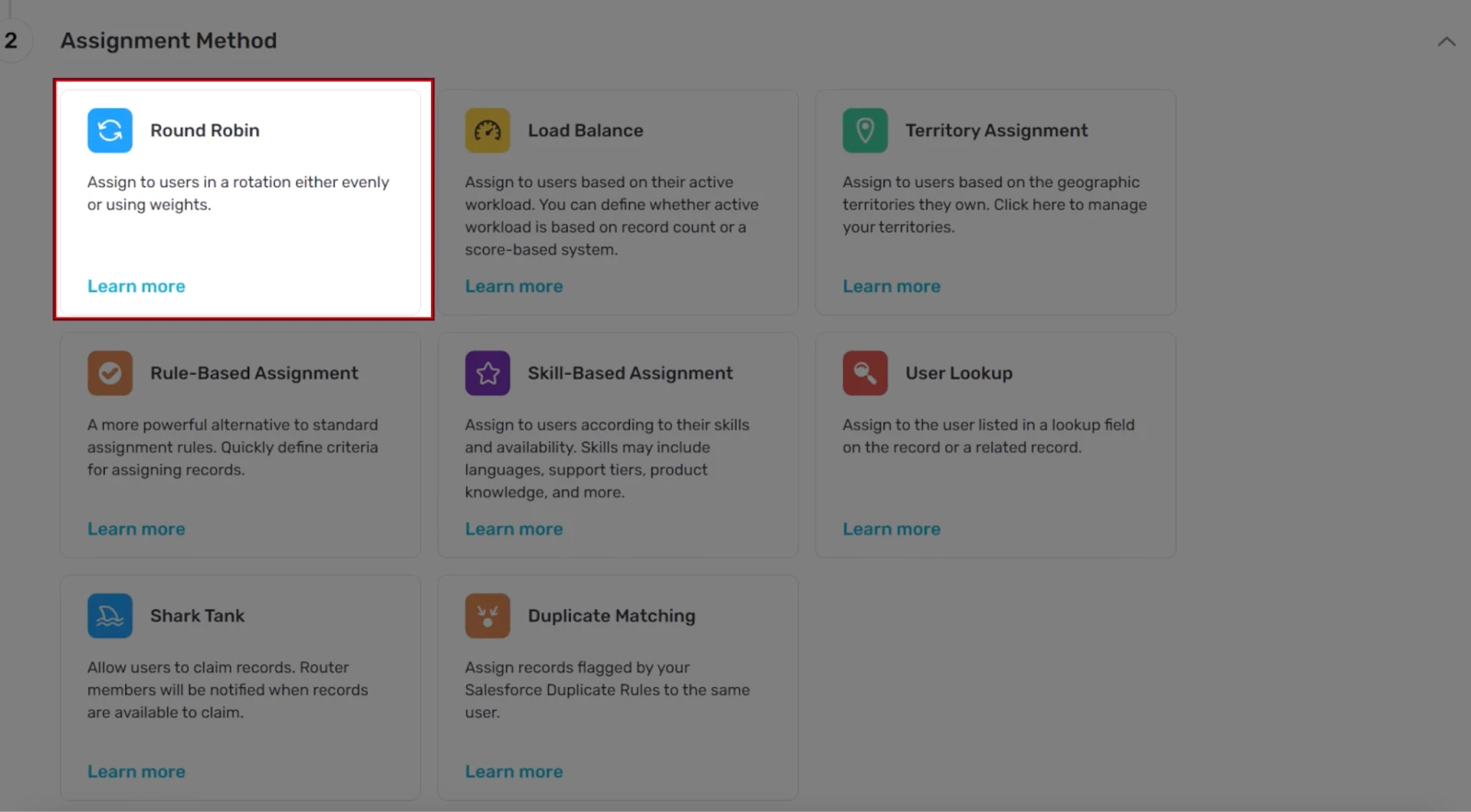Kubaru assignment method selector with Round Robin highlighted.