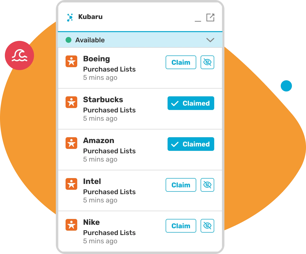 Kubaru Shark Tank list showing available records with Claim buttons and records already claimed.