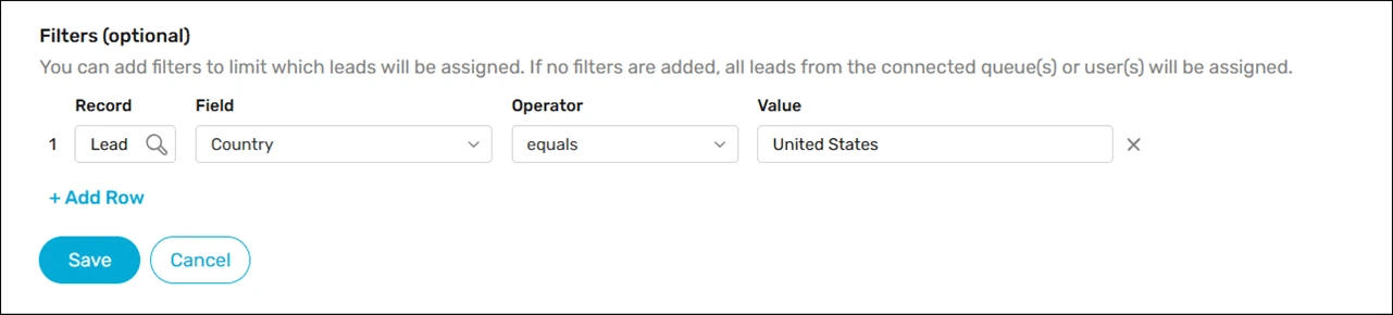 Kubaru lead filter with Country equals United States.