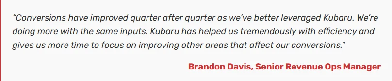 Brandon Davis, Senior Revenue Ops Manager, says Kubaru has improved conversions and efficiency, helping the team do more with the same inputs.