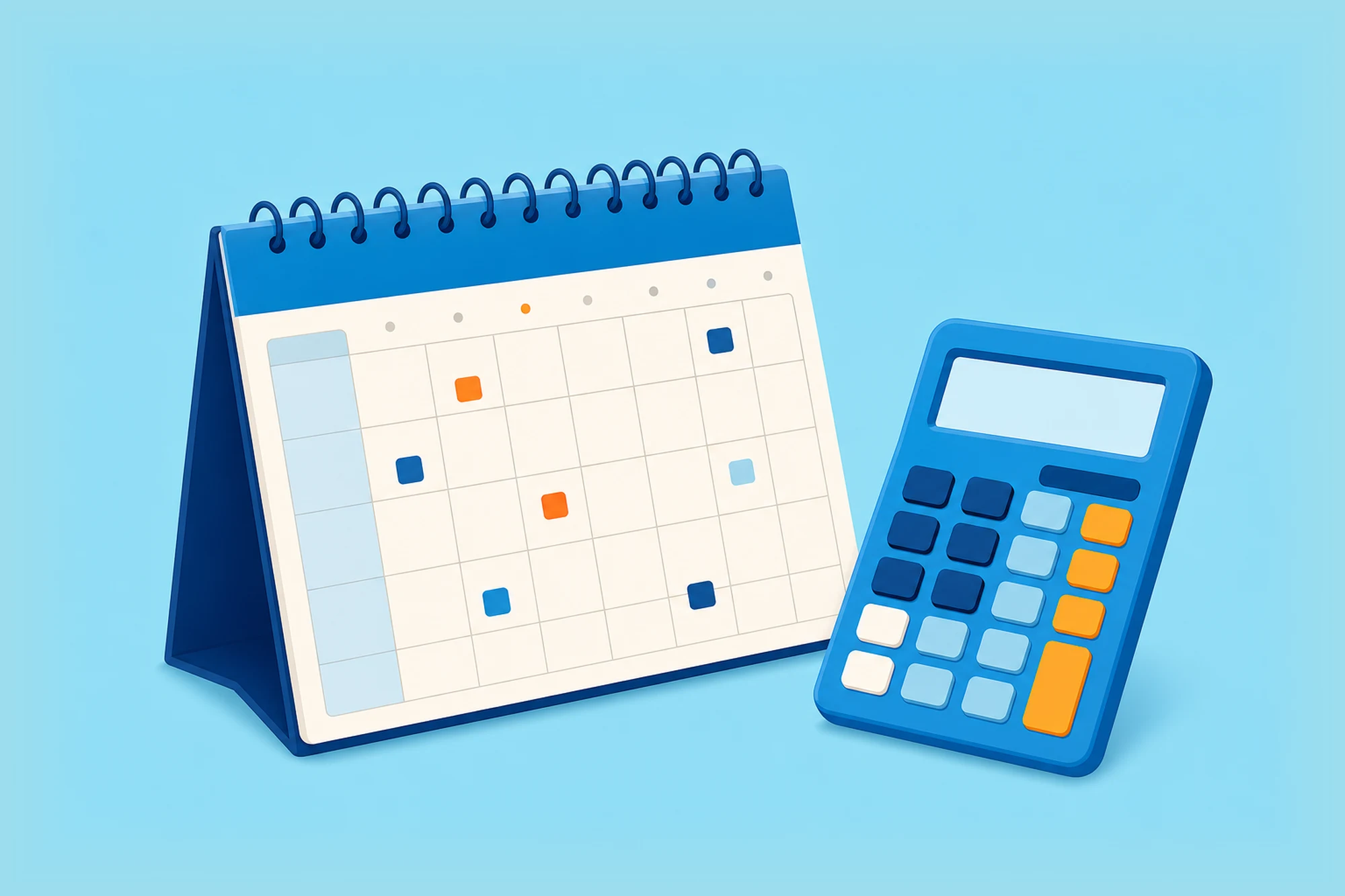 Desk calendar beside a calculator.