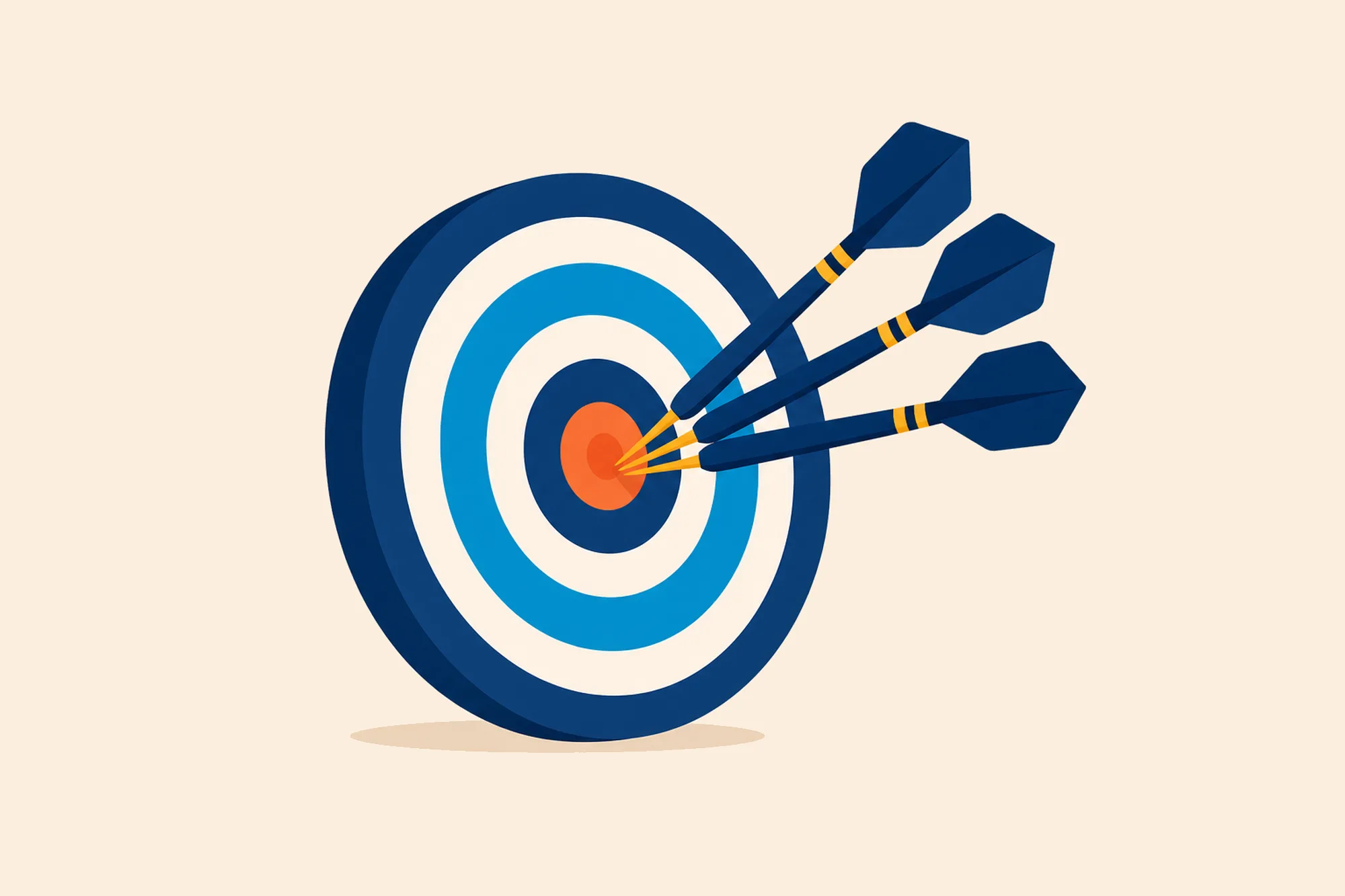 Three darts hitting the center of a target.