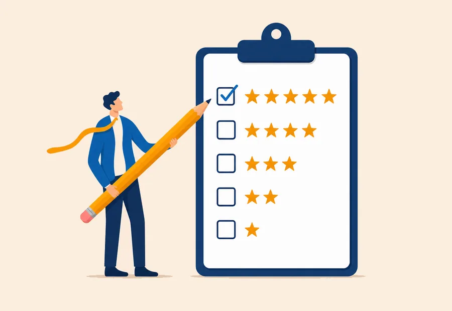 Person selecting the five-star option on a rating checklist.