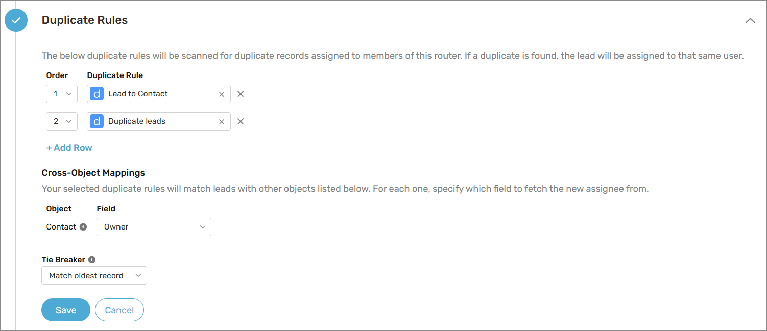 Define owner field mappings for cross-object duplicate rules.