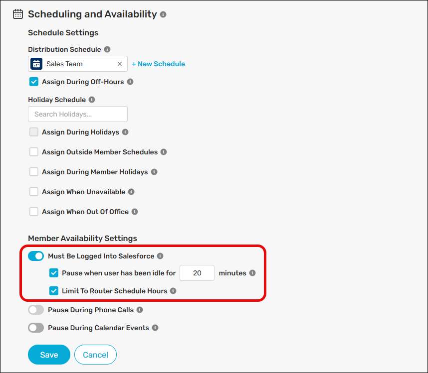 Enable the "Must be logged into Salesforce" feature and set an idleness threshold.