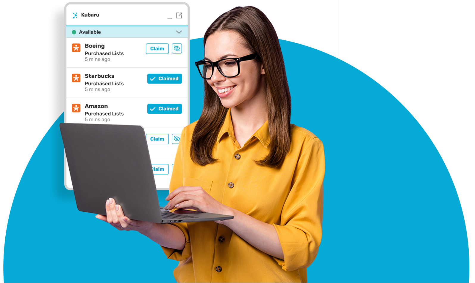 User claiming an available Salesforce lead from a Kubaru shark tank.