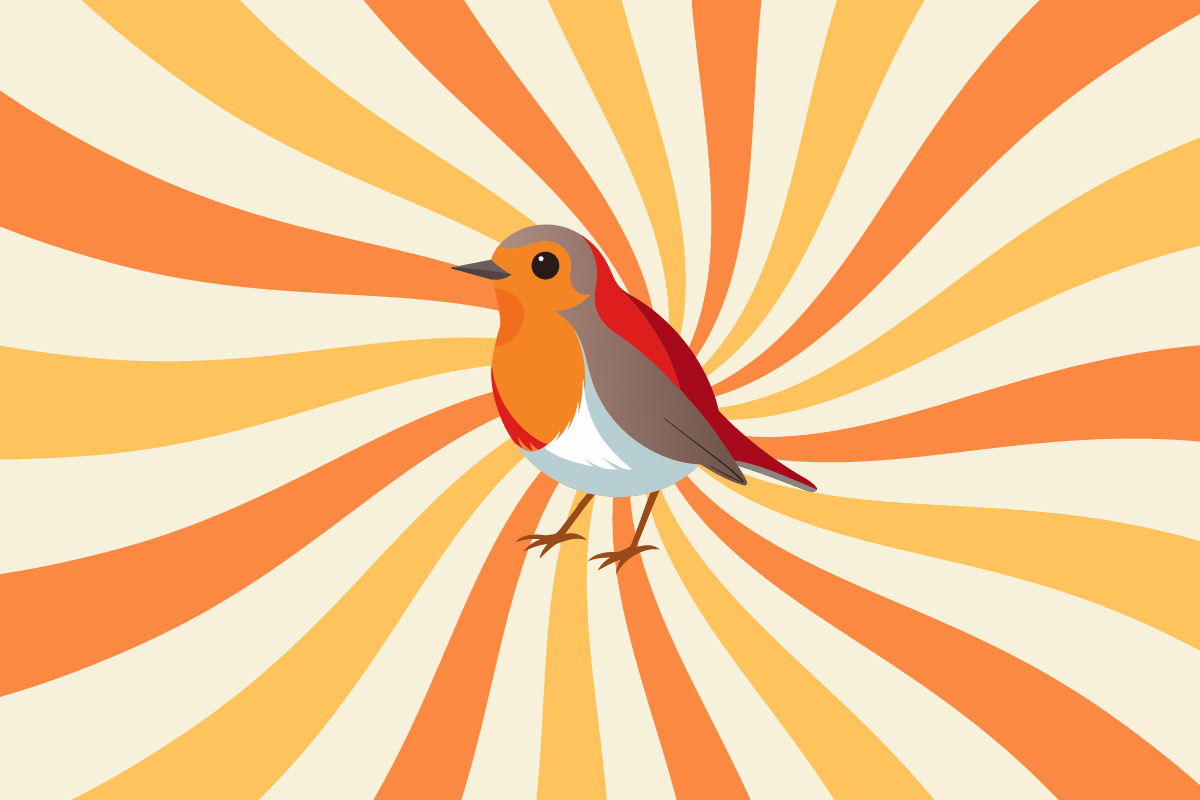 Illustration of a small robin representing “round robin” routing, placed over a radiating orange spiral background, used to symbolize evenly distributed Salesforce lead assignment. Visual accompanies guidance on setting up round-robin assignment in Salesforce using lead assignment rules.