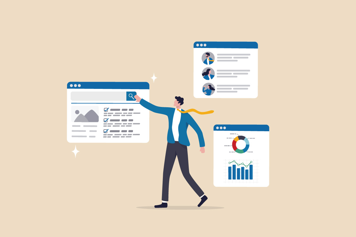 Illustration showing a user streamlining workflow, symbolizing how Salesforce case assignment rules help teams automate task distribution and track performance metrics.